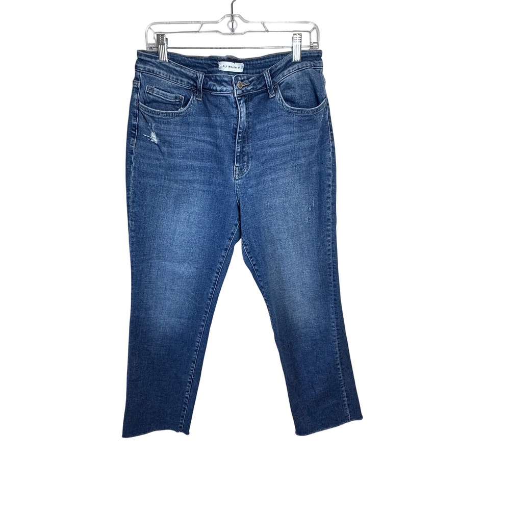 Flying Monkey Prudent Size 32 Distressed High Rise Crop‎ Raw Hem Jeans Dark Wash